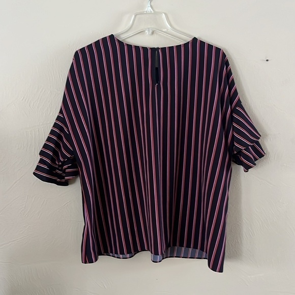 Worthington Women’s Blouse Flutter Sleeves Relax Fit Black Pink Stripes Size 0X - Picture 5 of 13